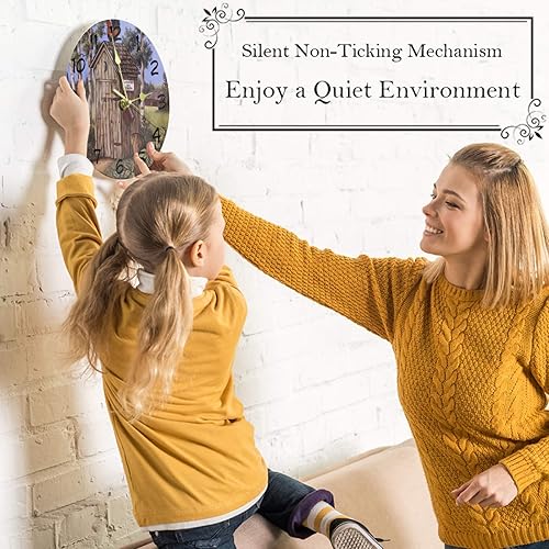 Miniatura 4 de LORVIES Outhouse Rooster Stood on The House Silent Non Ticking Acrylic Decorative Reloj redondo de 10 pulgadas para el hogar, oficina, escuela