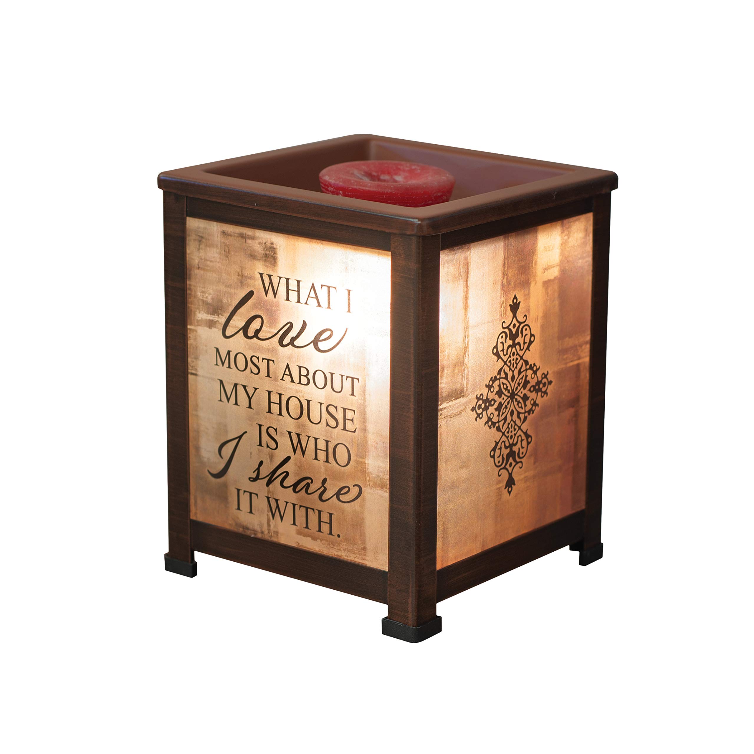 Love Most About House Share It Copper Tone Metal Electrical Wax Tart & Oil Glass Lantern Warmer