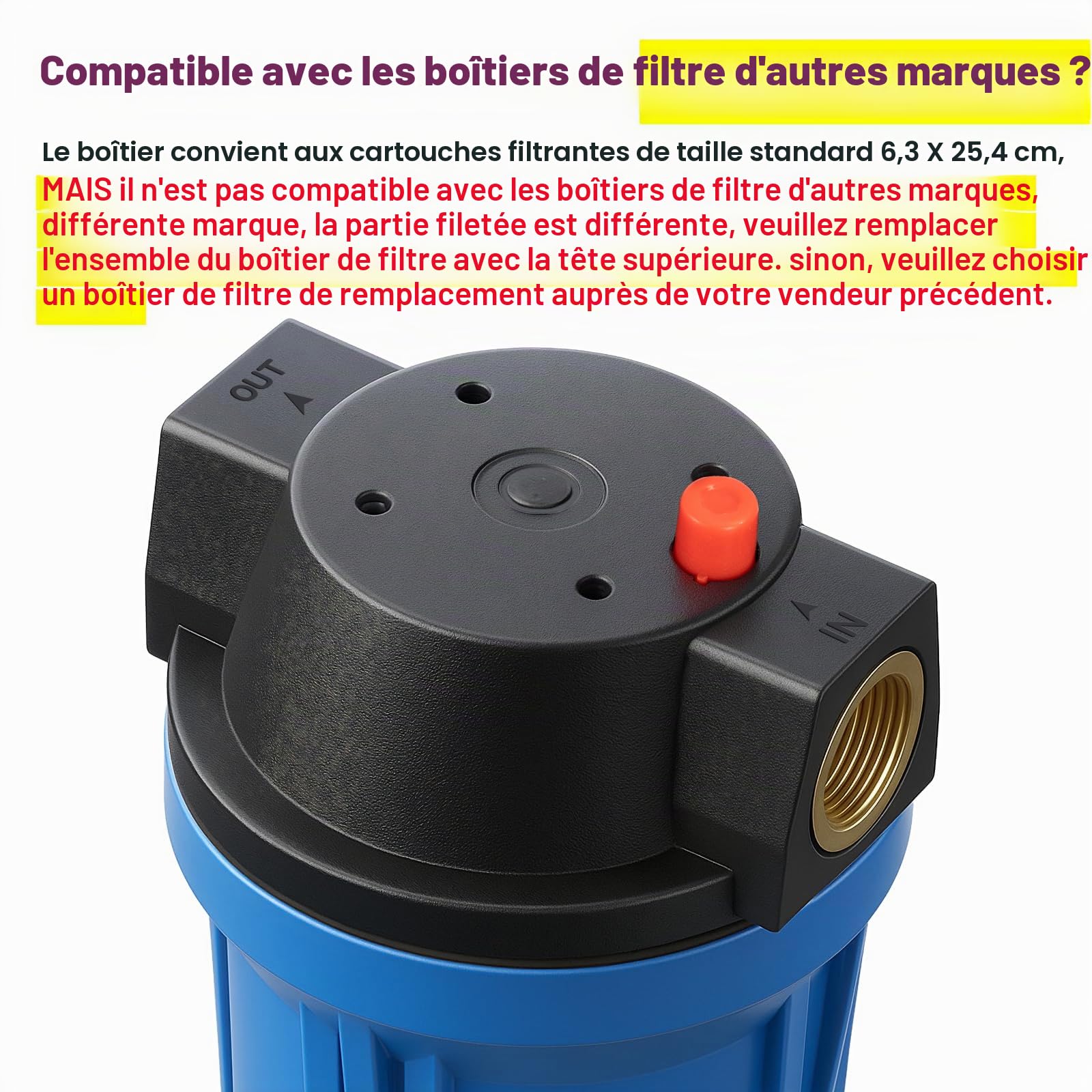 Geekpure 10" Standard Boîtier Bleu pour Filtre 2,5" x 10" -3/4" Femelle BSP Entrée/Sortie avec Clé de Décompression et Support