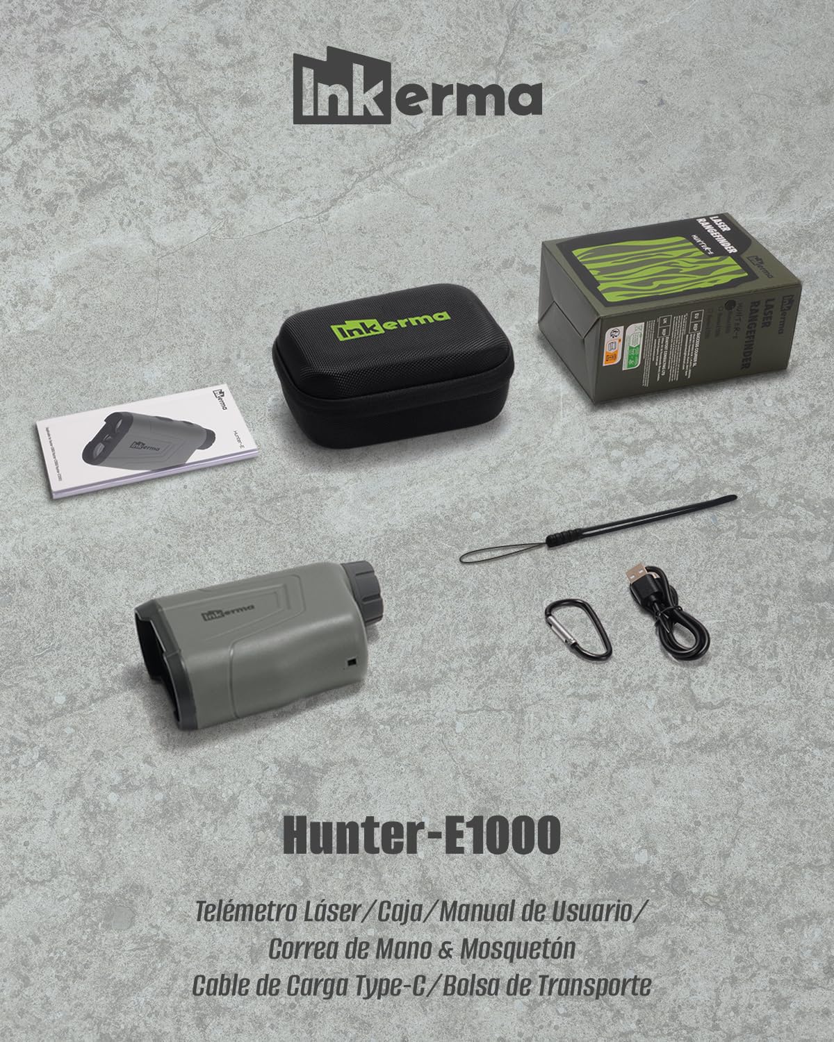 Inkerma Telémetro Caza 1000/1200M Recargable 6X LCD Ángulo Compensación Pendiente Velocidad Escaneo Hunter-E
