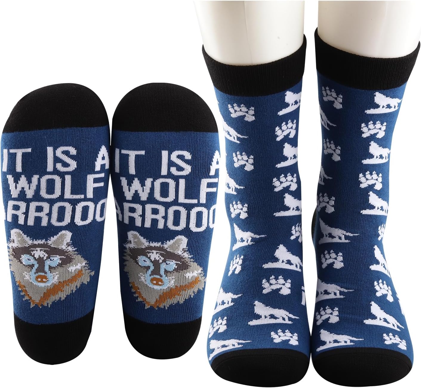 MBMSO 2 Pairs Wolf Socks for Men Wolf Pack Socks Paw Print Socks Wilderness Wolf Novelty Gifts for Animal Lovers (US, Numeric, 10.5, 11, Regular, Regular, Wolf Socks) - Image 4