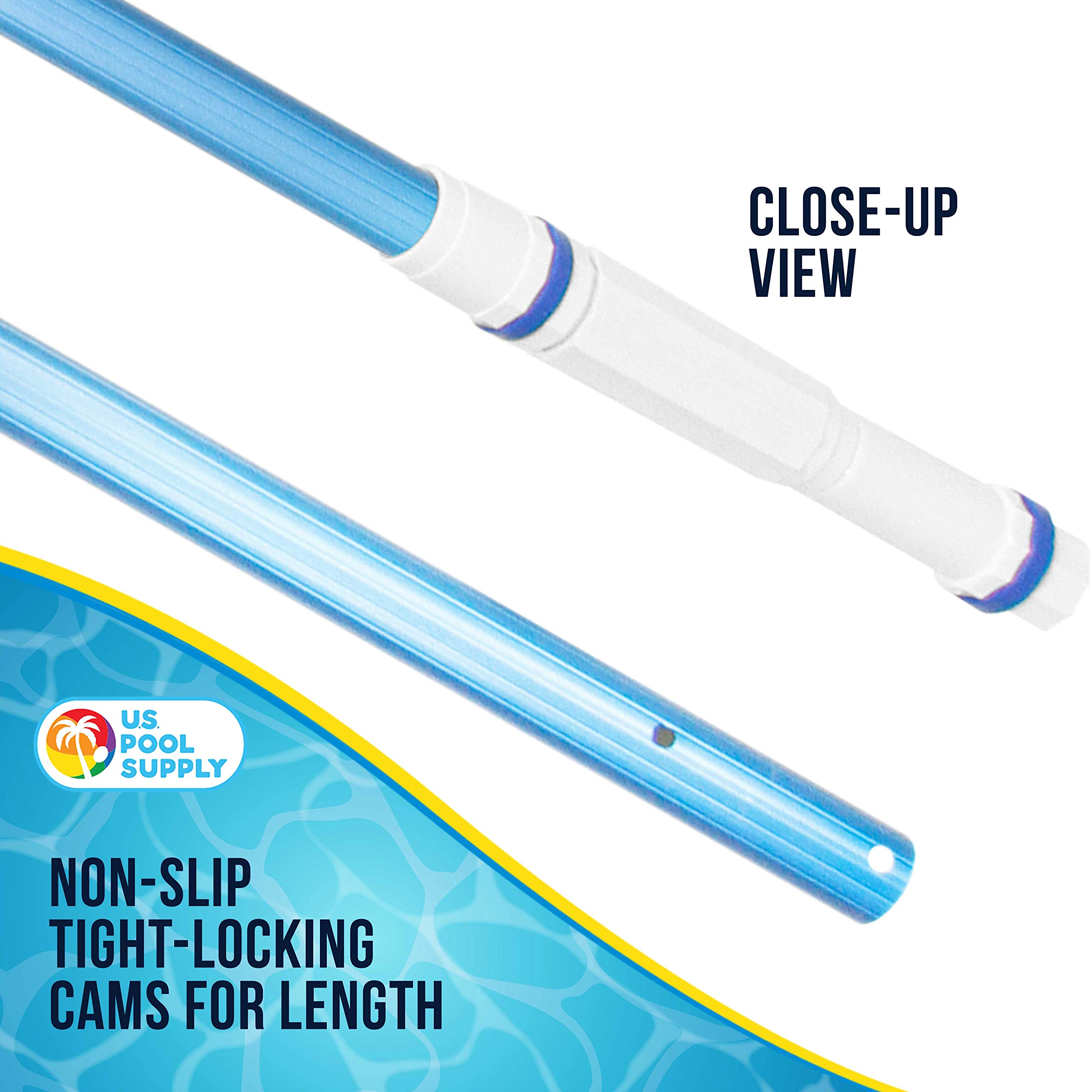 U.S. Pool Supply Professional 16 Foot Blue Anodized Aluminum Telescopic Swimming Pool Pole, Adjustable 2 Piece Expandable Step-Up - Attach Connect Skimmer Nets, Rakes, Brushes, Vacuum Heads with Hoses