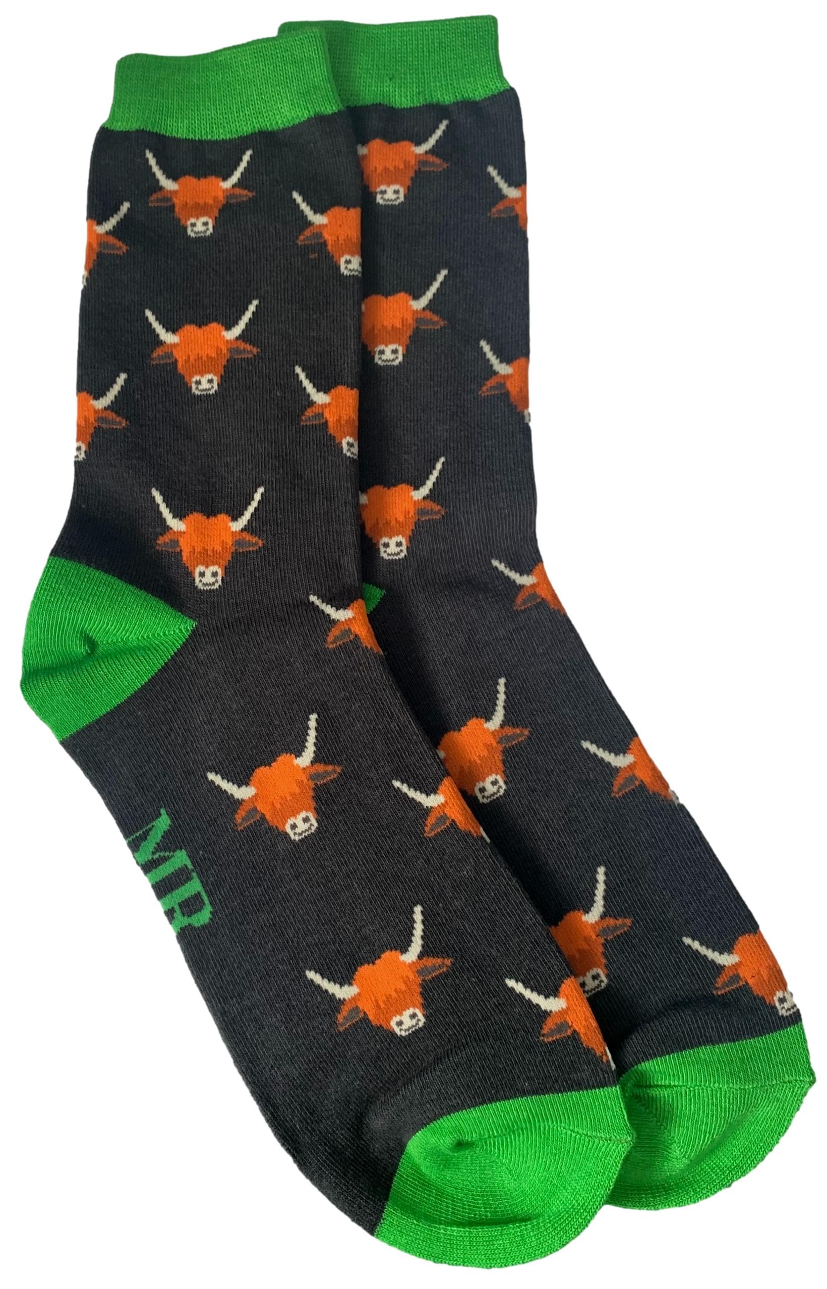 Purple Possum® Highland Cow Socks Mens Black Bamboo Blend Cattle Cows Gents Novelty Fun Socks 1 Pair