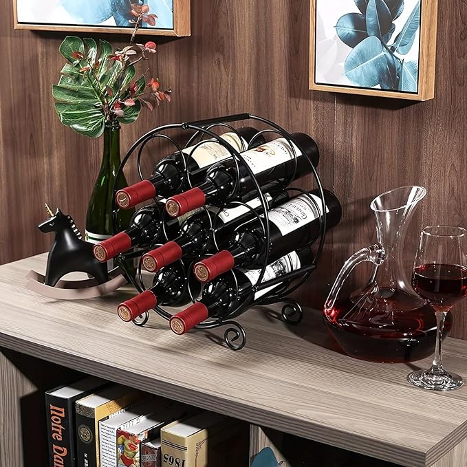 Organizador de Botellas de Vino para Encimera, Soporte para 7 Botellas, Hierro Negro miniatura 4