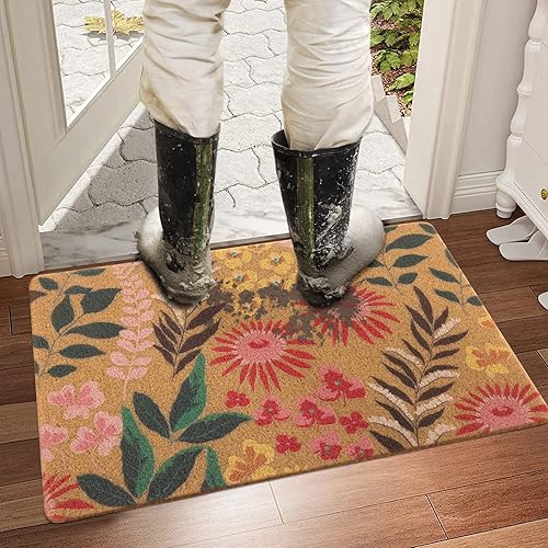 Miniatura 5 de Carvapet Felpudo artificial de fibra de coco con parte trasera antideslizante para interiores y exteriores, 17 x 30 pulgadas, tapete de bienvenida