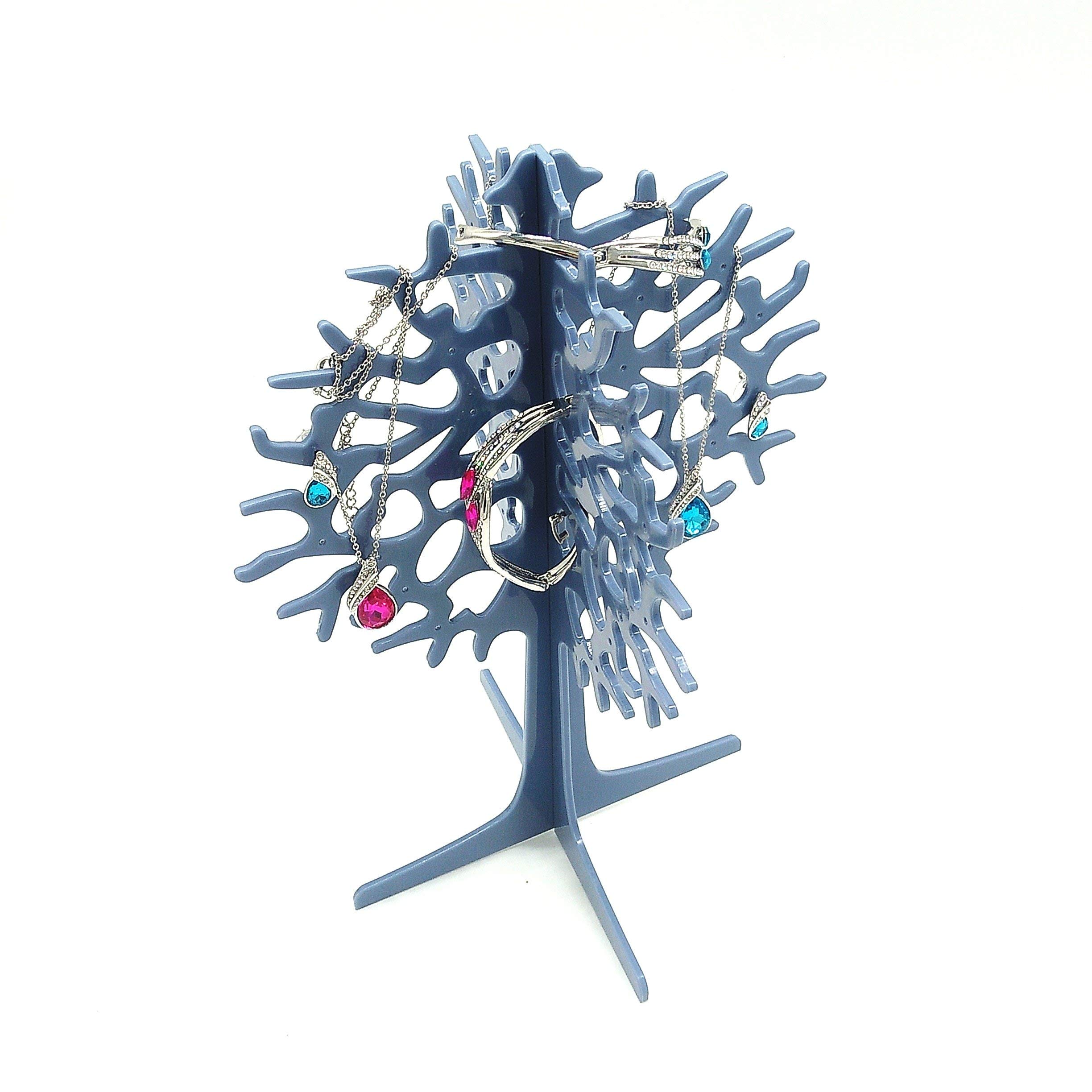 Christmas Tree Jewelry Necklace Stud Earring Holder Organizer Display Rack Branches Hanging Organizer Tower ABS Plastic– For Living Room Home Decor Shop Display-(Blue) 4