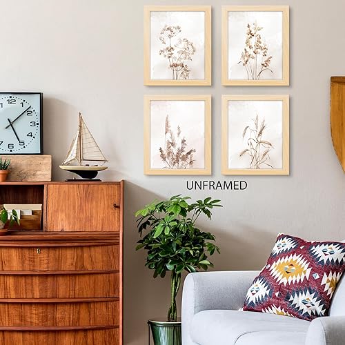 Miniatura 2 de PUHEI Juego de 4 impresiones artísticas de pared florales de vidrio seco bohemio, retro, rústico, de vidrio seco, botánicos, decoración para el