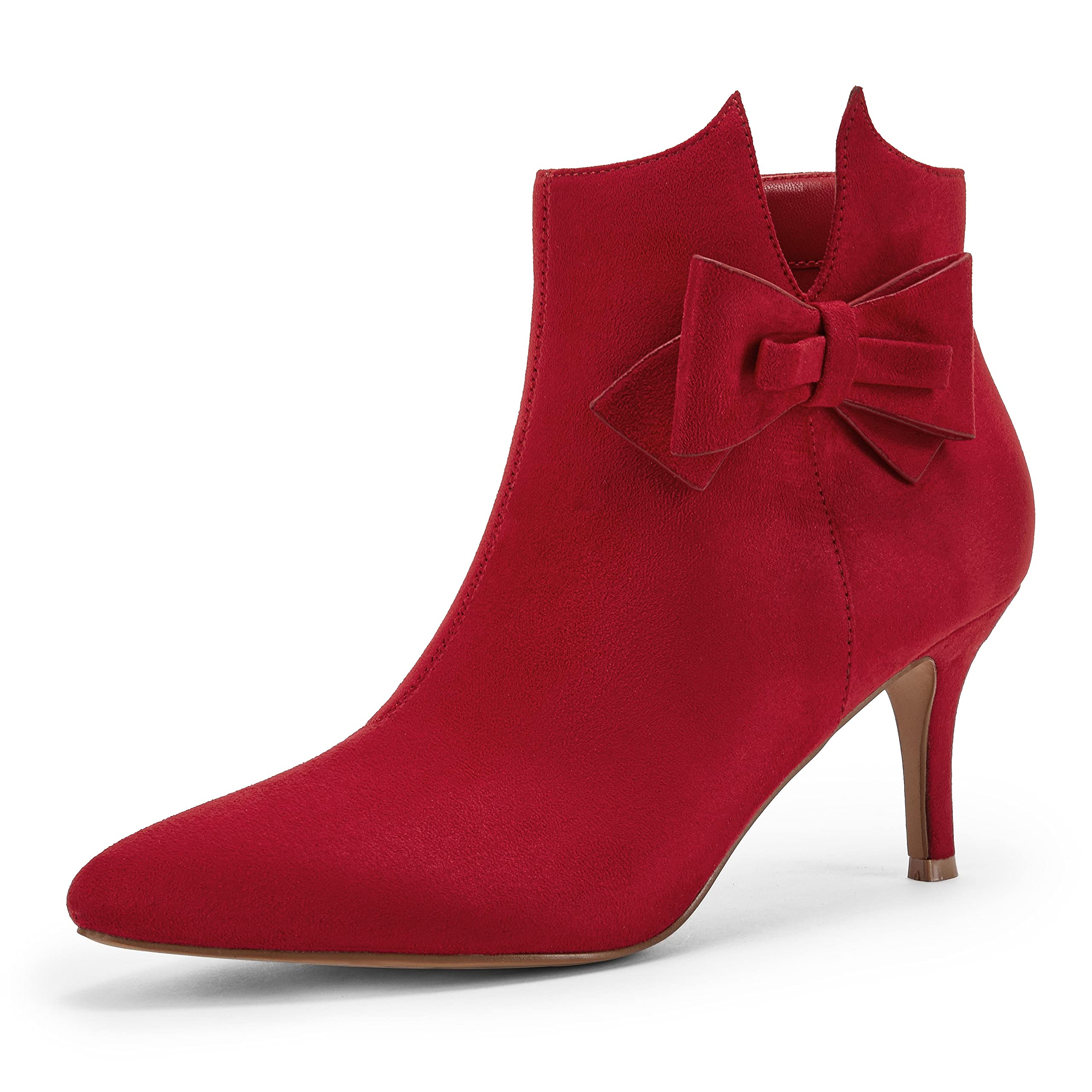 Ermonn Womens Pointed Toe Ankle Boots Stiletto Heels Side Zipper Bow