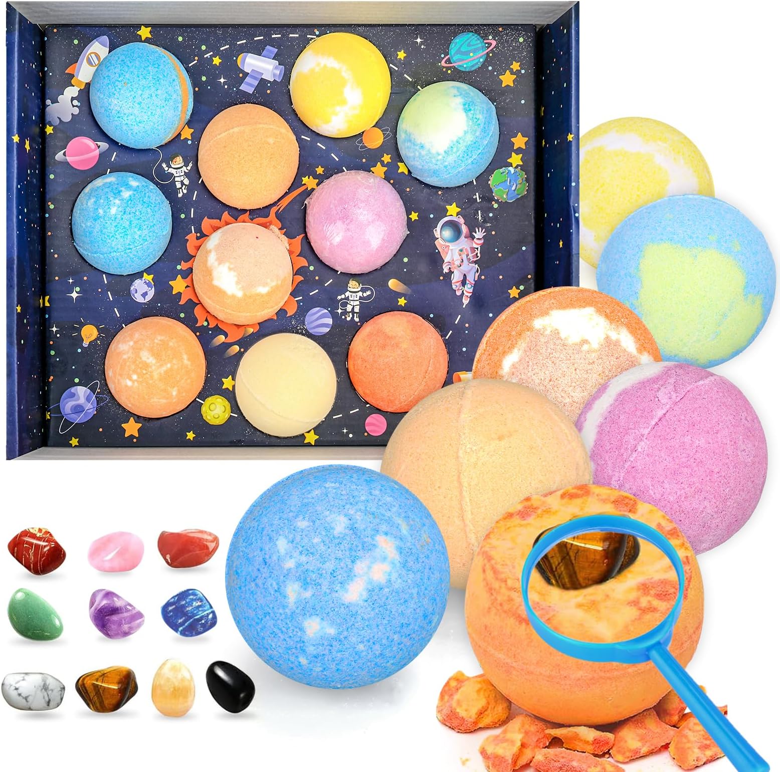 Beauenty Bath Bombs for Kids,10PC Galaxy Bath Bombs with Surprise Toys Inside,Organic Bubble Bath with Solar System Gemstones,Natural Organic Essential Oil Spa Gift Set for Boys Girls(style 2)