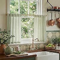 Vista 37 de RYB HOME Cortinas Blancas con Textura de Lino, Cenefas Transparentes, Complementos Superiores para Ventanas, Cortinas Semitransparentes para Cocina