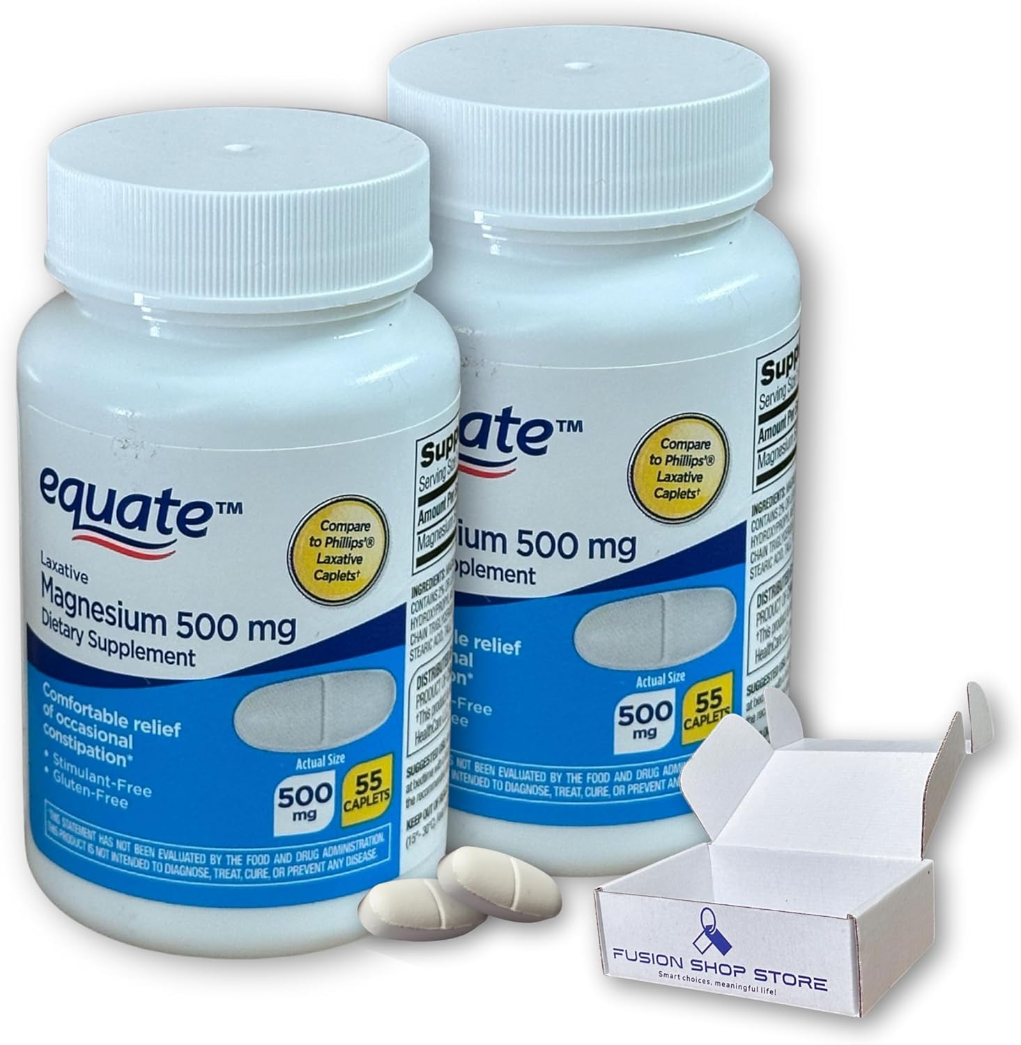 Magnesium for Constipation- 500mg Citrate 55 caplets Digestive Support Laxative (Pack of 2), Boxed by Fusion Shop Store