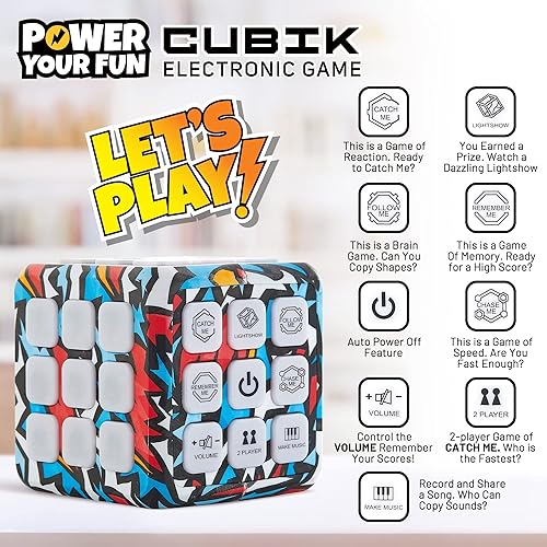 Miniatura 9 de Power Your Fun Cubik - Juego de memoria LED intermitente, juego electrónico de mano STEM, 5 juegos de memoria cerebral para niños, juego cerebral,