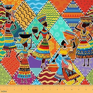 Feelyou African Woman Themed Fabric by The Yard, Geometric Upholstery Fa...