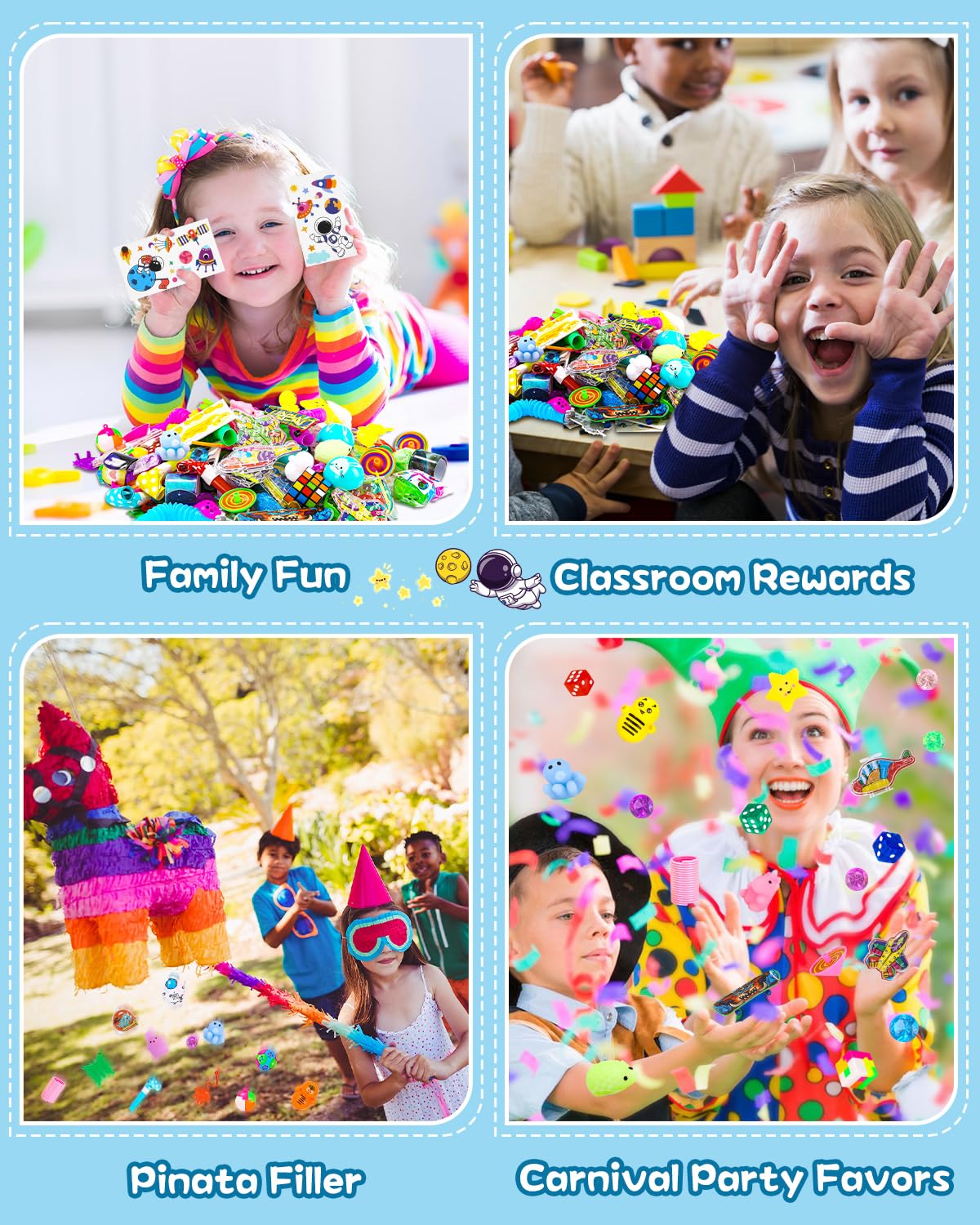 AmyBenton 120 stuks feesttasvullers voor kinderen, bulk verschillende feestartikelen, klasbeloningen en weggeefacties, Pass the Pakket Prijzen, Goodie Bag Pinata Fillers Speelgoed voor Kinderen