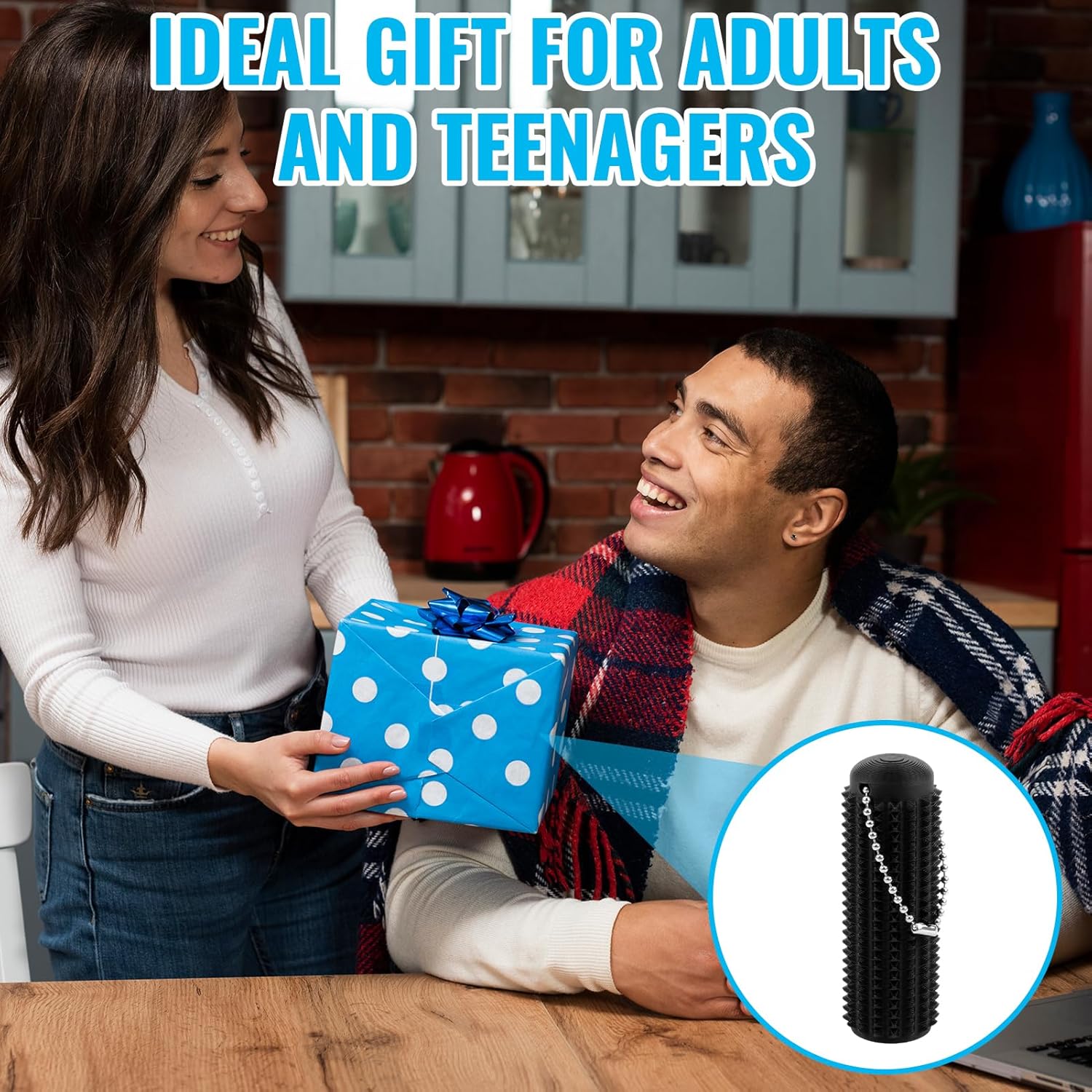 Spiky Fidget Toy with Rotating Clicker, Sensory Stress Relief and Anxiety Support for Adults, Quiet Pain Stim Tool for Focus, Travel, Office, Classroom, and Gift Giving (Black)