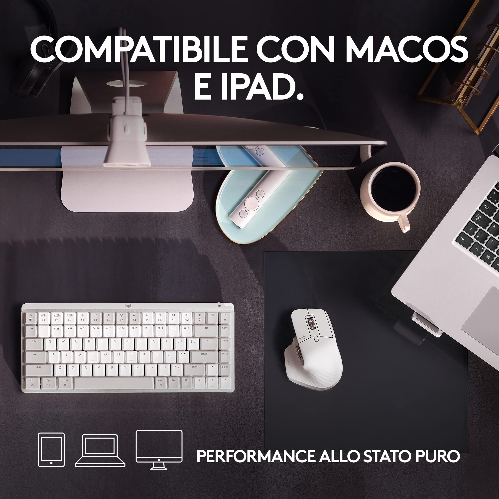 Logitech MX Master 3S per Mac - Mouse Bluetooth a scorrimento ultraveloce, ergonomico, 8K DPI, tracciamento su vetro, clic silenziosi, USB-C, Apple, iPad - Grigio chiaro