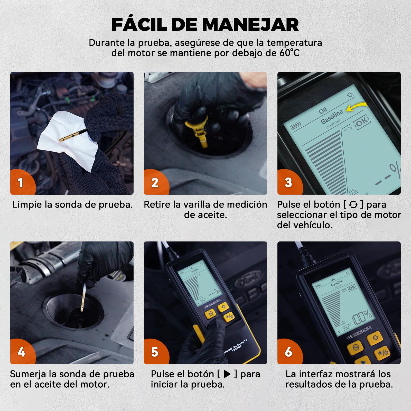 AS503 Comprobador de Aceite para Motores de Gasolina y Diésel, Probador de Calidad de Aceite, Analizador de Aceite de Motor para Coche, Detector de Transmitancia y Temperatura,Alertas Sonoras