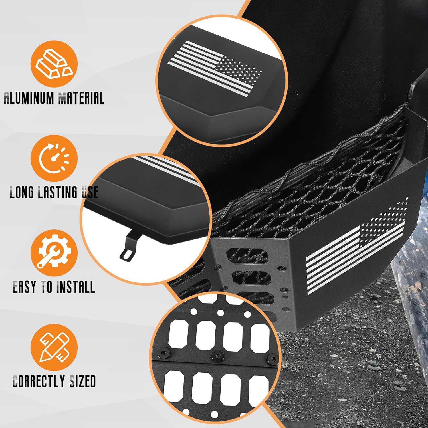 2Pcs Metal Front Door Storage Box Pockets Compatible With Jeep Wrangler JL JLU 4XE 2018-2024 Gladiator JT 2020-2024 Side Insert Car Door Storage Pockets Organizer Expansion Panels (Not for Power Seat)