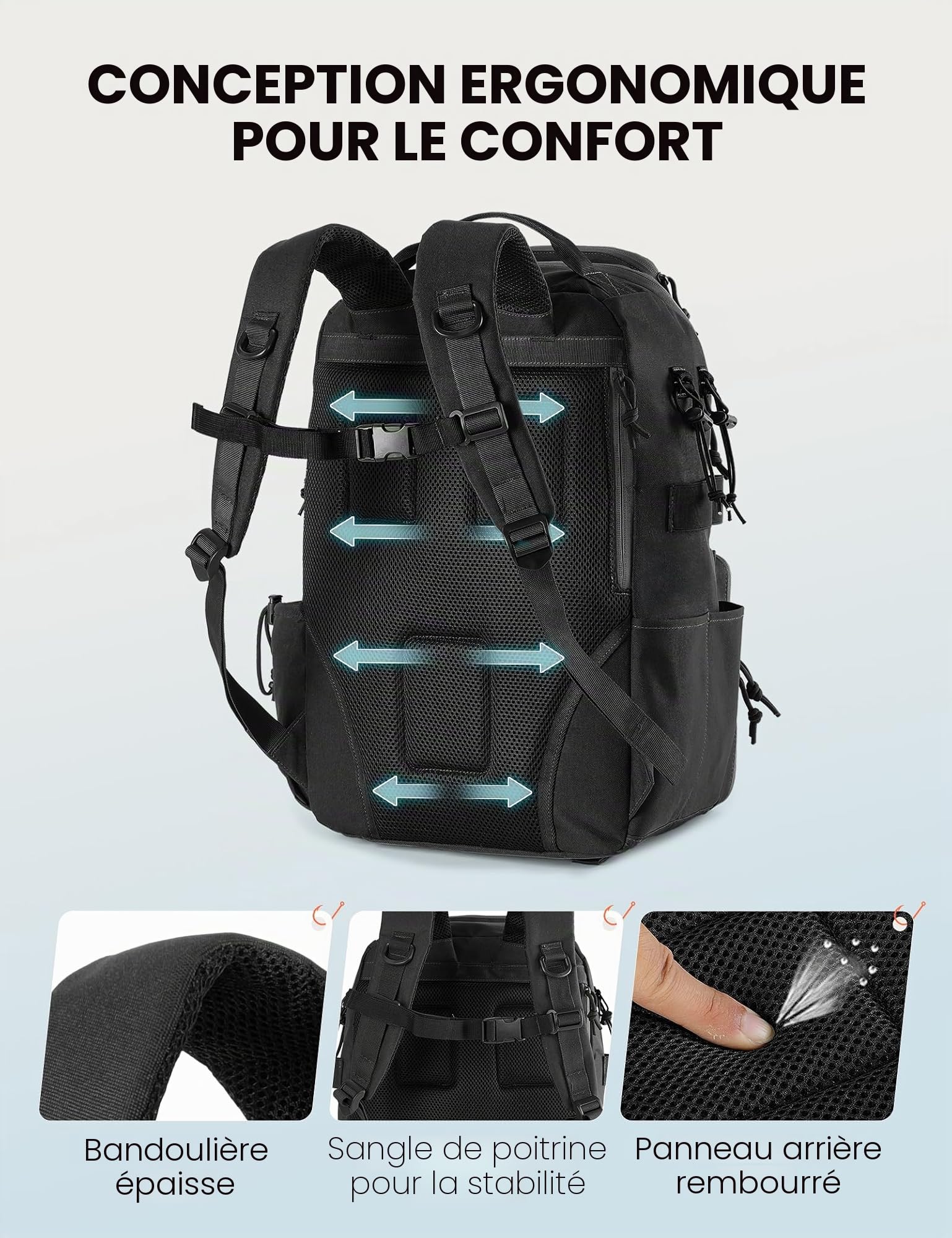 SKYSPER Sac à dos de pêche 40 L avec porte-cannes pour homme | Sac à dos de pêche avec compartiment réglable pour le matériel de pêche