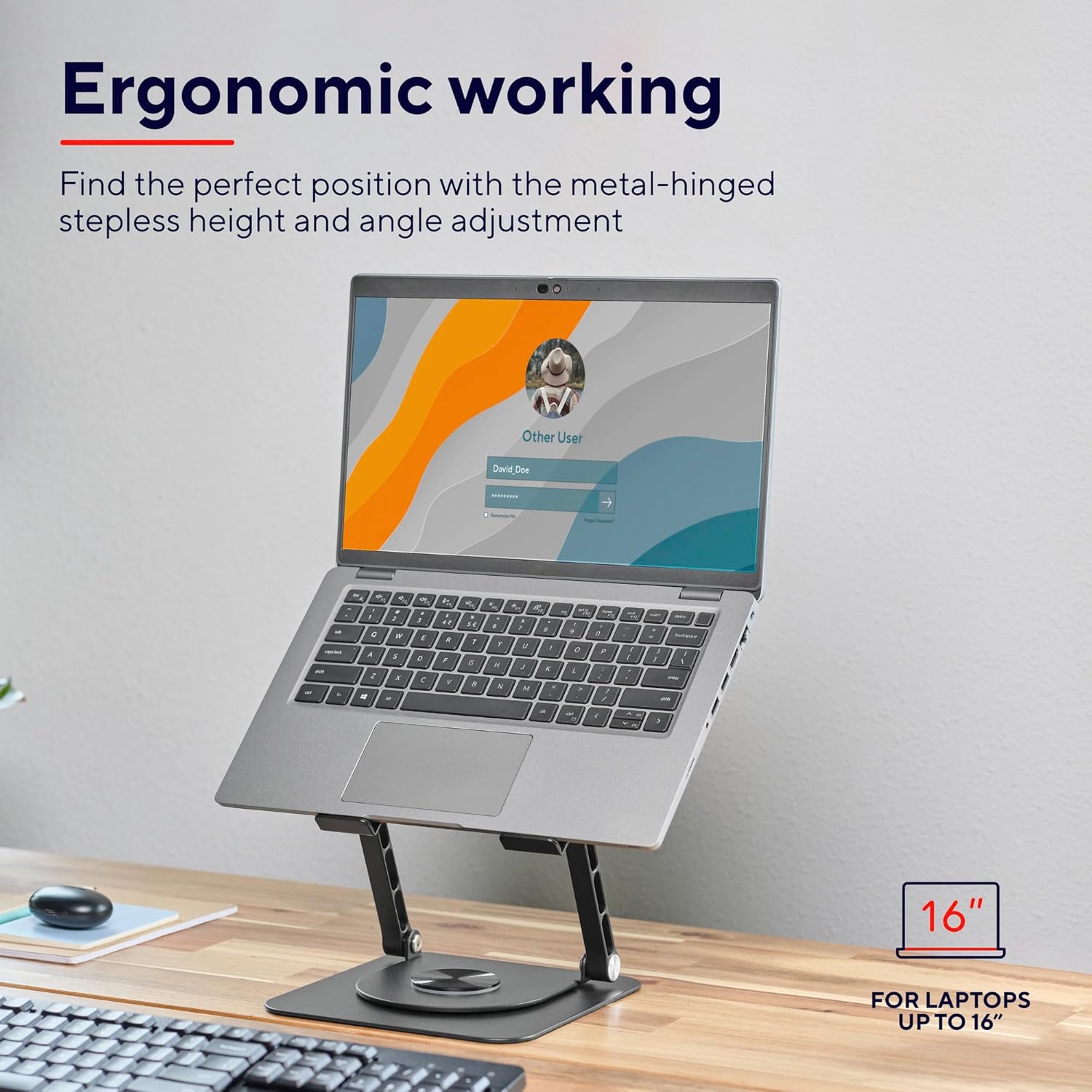 Trust Zeff Ergonomic Laptop Stand for Desk with 360 Degrees Rotation, 16" Foldable Metal Laptop Riser, Height Adjustable, Laptop Holder for MacBook Tablet Dell HP Computer Home Office - Black