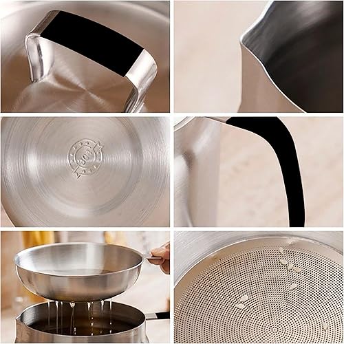 Miniatura 8 de Olla de filtro de aceite de acero inoxidable 304 de 68 onzas con filtro de aceite de malla fina y pinzas, mango resistente al calor, contenedor de