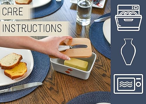 Miniatura 3 de Nat & Jules Dean Crouser - Plato de cerámica de cerámica de 12 libra, 2 barras de mantequilla con tapa hermética de bambú y cuchillo, soporte para