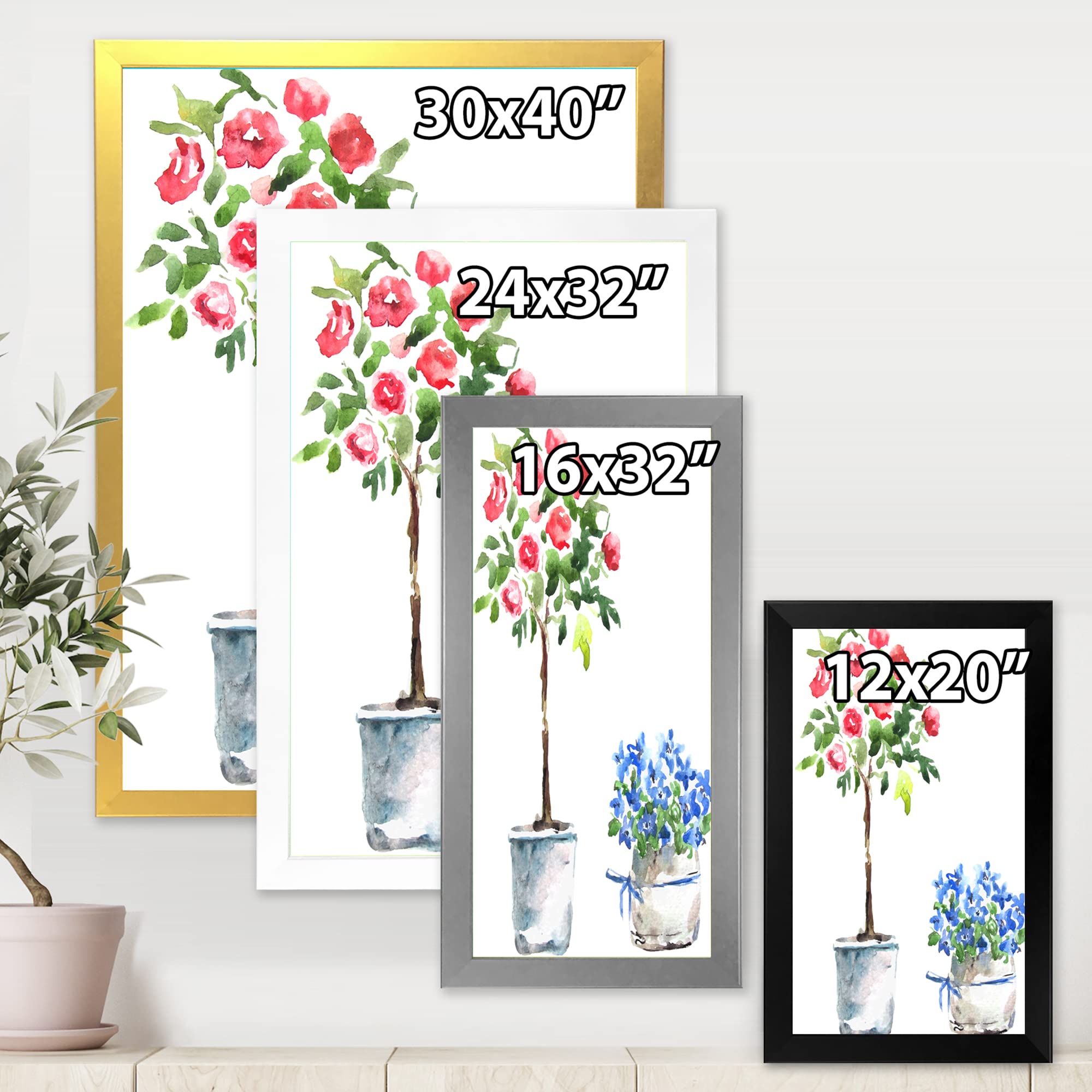 Amazon｜DesignQ ブルーとレッド 観葉植物 伝統的なフレーム付き
