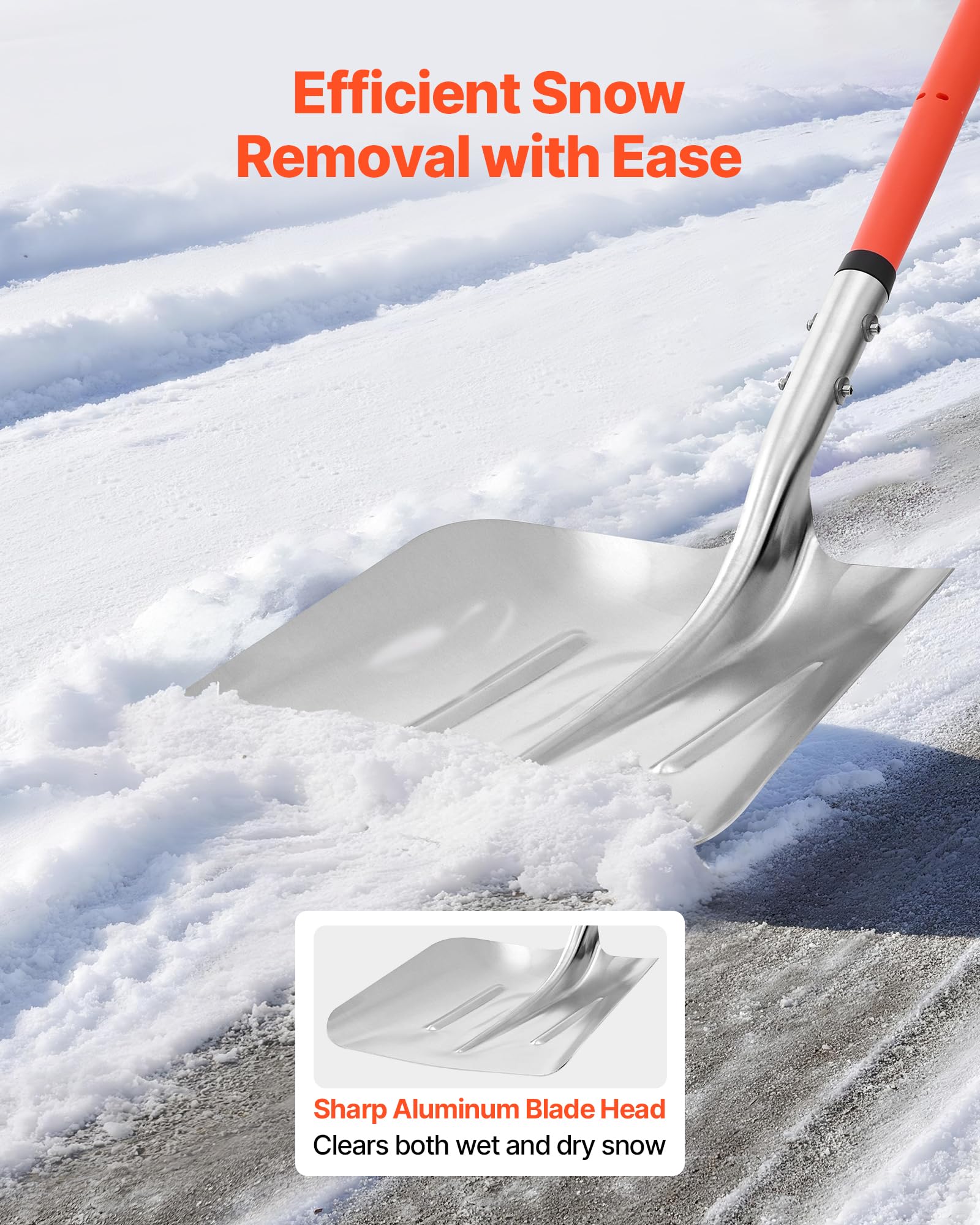 VEVOR Pala de Nieve de Aleación de Aluminio, Pala Quitanieves Ancho de 35 cm, Mango de Fibra de Vidrio con Empuñadura en D, Portátil y Ligera, para Quitar Nieve de Jardín, Coche, Entrada de Vehículos