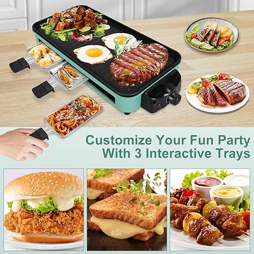 Miniatura 8 de Parrilla eléctrica de interior de 1500 W, 2 en 1 sin humo, parrilla de mesa portátil coreana Raclette para cocina con red de parrilla y placa