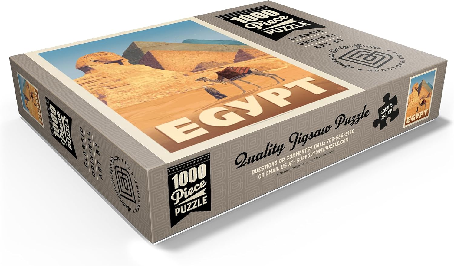 MyPuzzle Egypt: Pyramids and The Great Sphinx, Vintage Poster - Premium 1000 Piece Jigsaw Puzzle for Adults