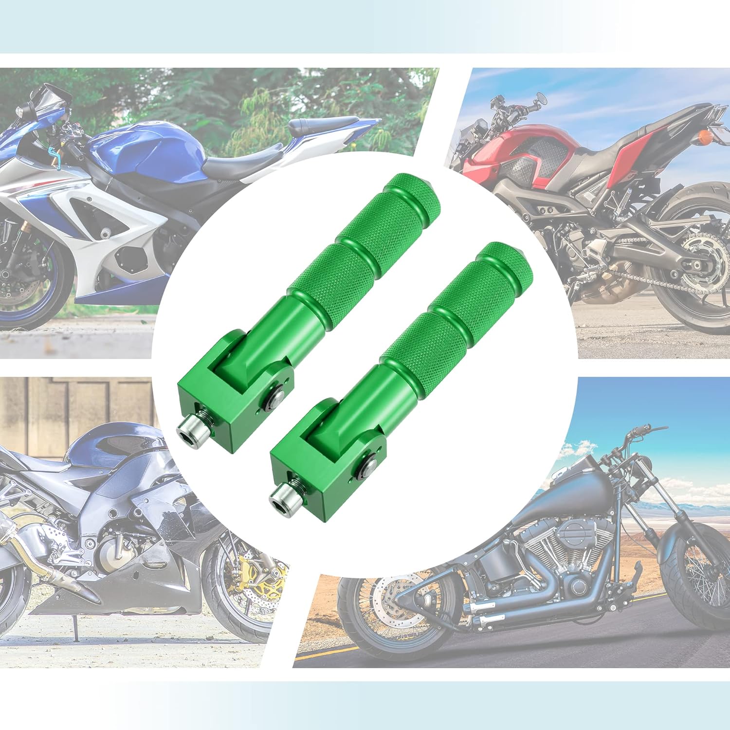 Motoforti 1 Pair Universal Motorcycle Scooters Motorbike Folding Foot Rest Rear Pedal Green
