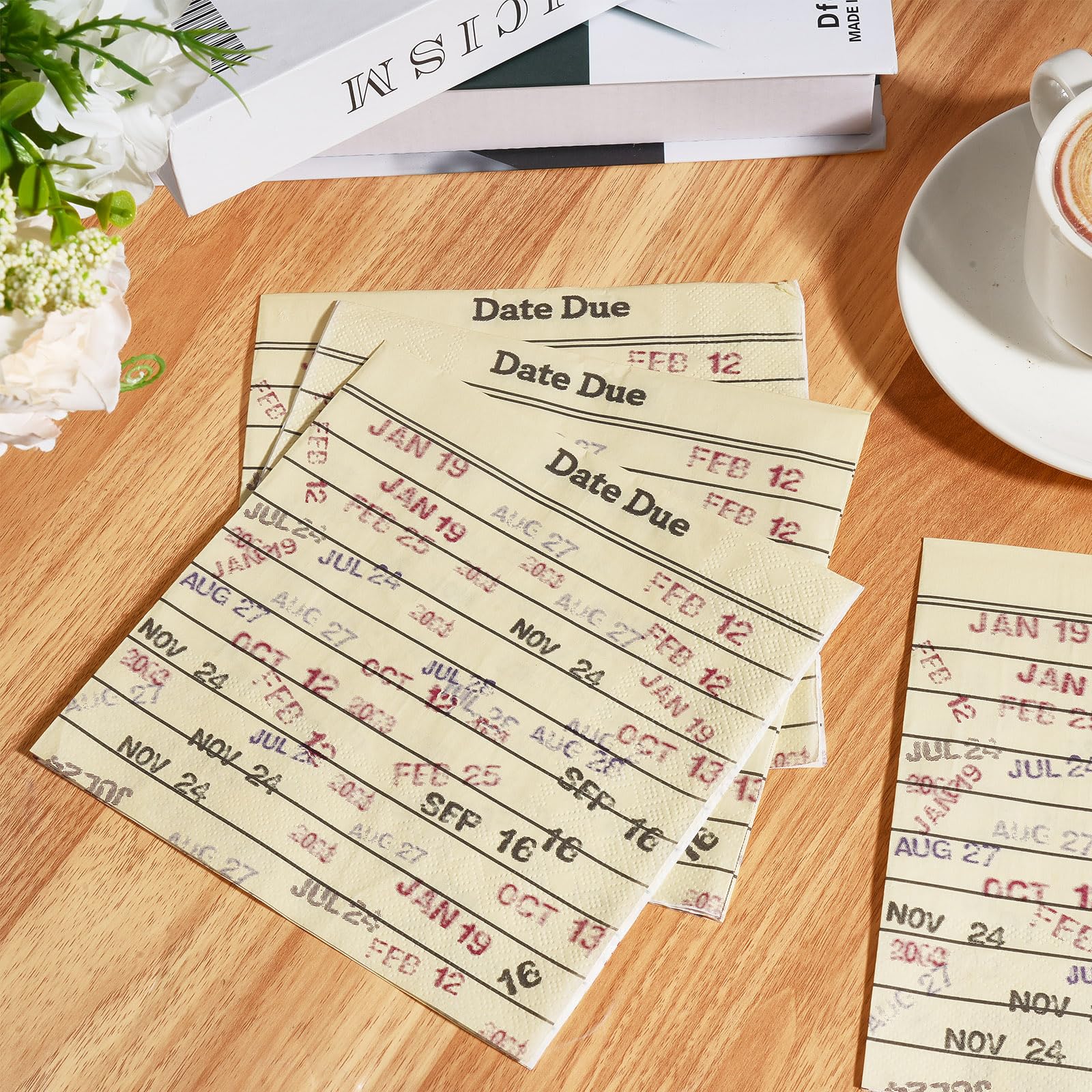 100 Pack Book Club Napkins,Folded Book Club Cocktail Napkins,Vintage Library Due Date Card,Book Themed Party Decorations for Book Club Meeting Literary Themed Party Library Event