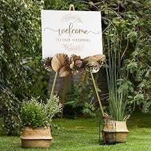 NianFeng Wooden Easel Stand for Sign, Easel Display Stand Floor for Wedding Sign with Adjustable Tray, 63-Inch, Tripod A-Frame Poster Light Duty, Welcome, Art Show & Baby Shower (Golden)