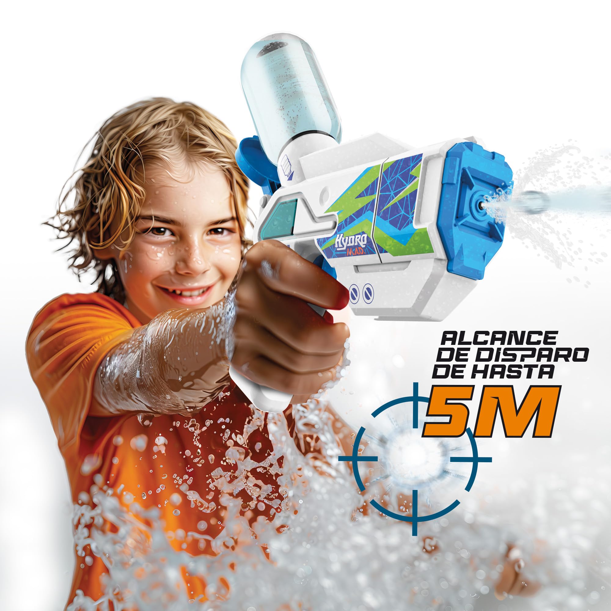 Bizak Hydro M.A.D. Mini elektroniczny blaster, pistolet na wodę z zasięgiem do 5 m, zabawka do zabawy na świeżym powietrzu, dla chłopców i dziewcząt w wieku 8 lat, (62001153)