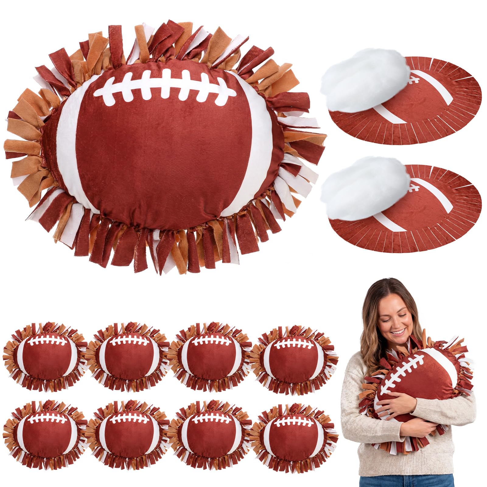 Weysat 8 Sets Football Tied Pillow Craft Kit DIY Football Shaped Pillow Craft Adults Gifts with PP Cotton for Sports Theme Party Room Decor VBS Favors Giveaways