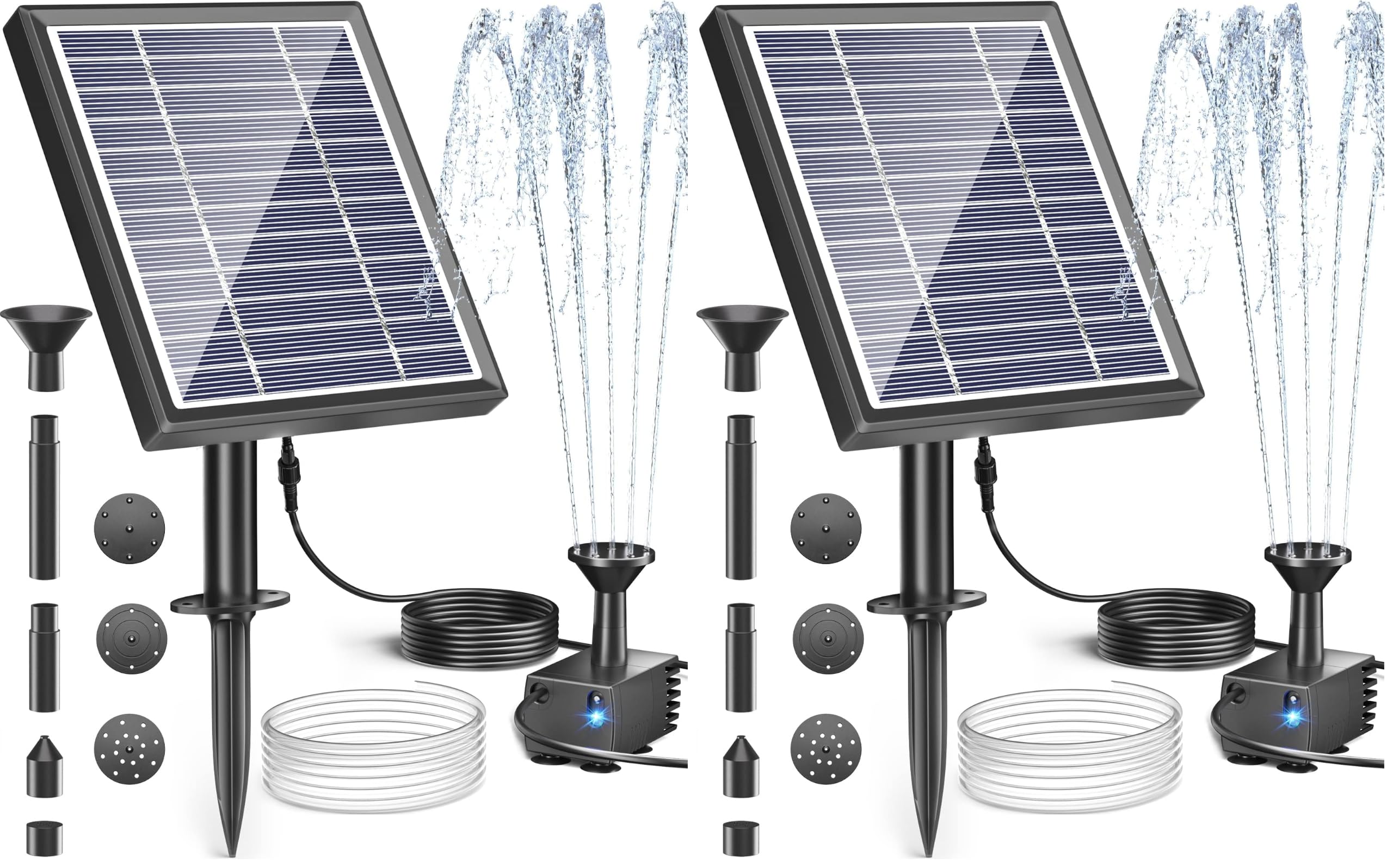 Biling Solar Fountain for Bird Bath, Solar Panel Kit Outdoor Solar Water Pump with 4ft Tubing for Hummingbird Bath, Small Pond and Fish Tank (Pack of 2)
