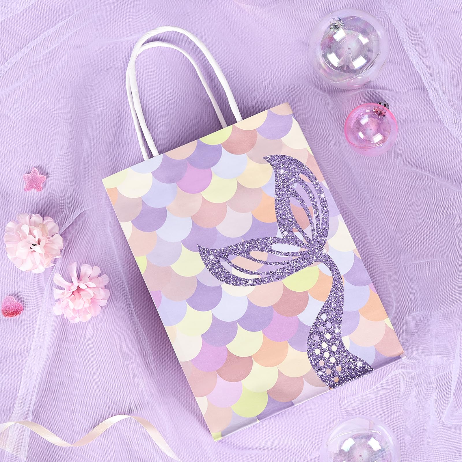 10 Sacs Cadeaux Kraft Sirène - 21x15x8cm - Poignée - Pour Anniversaire, Noël, Mariage - DIY Et écologique