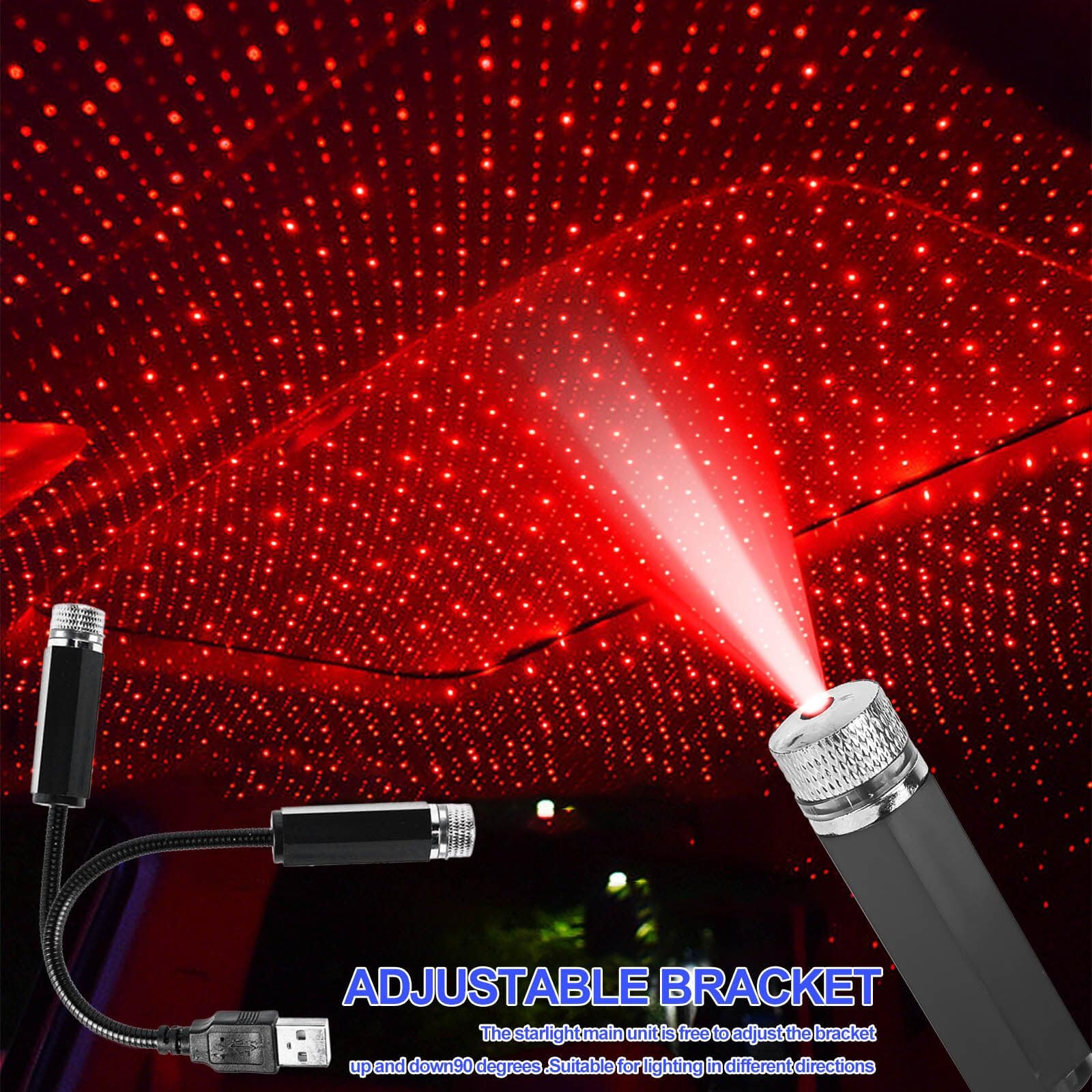 Lot 4 Projecteurs Ciel Étoilé Voiture Asfrode - LED USB Ambiance Multicolore