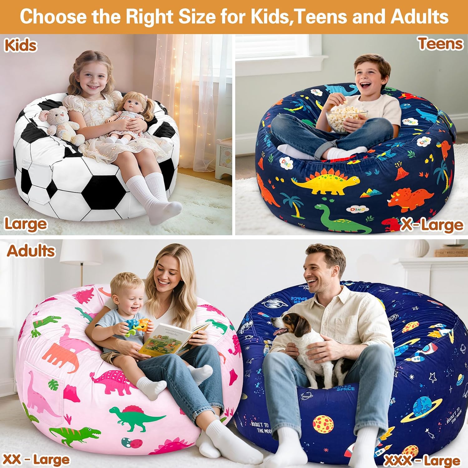 Jorbest Bean Bag Chair for Kids and Toddlers, Memory Foam Bean Bag Chairs with Washable Velvet Cover, Soft Space Bean Bag Kids Couch for Lounging, Reading, Boys Room Decor, Large 27" W x 16" H