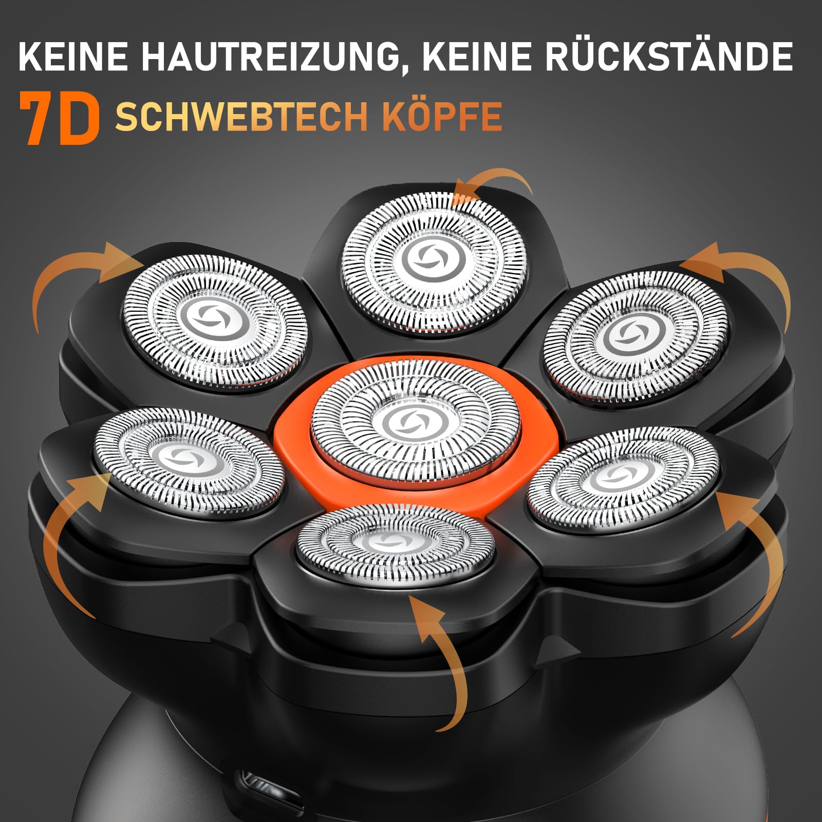 MAXGROOM Glatzen Rasierer Herren, 7D Flexibler Glatzenrasierer, Wasserdichter Kopfrasierer Glatze mit Magnetische Kopf, Lange Batterielebensdauer, Leicht zu Reinigen Head Shaver,Rotationsrasierer
