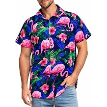 KING KAMEHA Hawaiian Shirt for Men Tropical Mens Hawaiian Shirt Short Sleeve with Flamingo Print