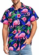 King Kameha Shirt-Hawaiian Men's Short-Sleeved Pocket-with-Slit Elegant Funky Flamingo Palm Trees Flowers Funky Tropical Unisex