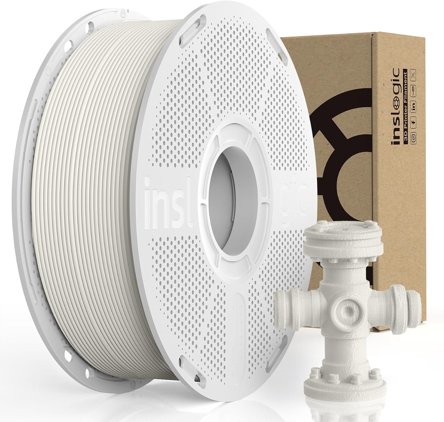 Inslogic PA6/66 Filament 1.75mm, Easy PA Nylon 3D Printer Filament 1.75mm ±0.03mm, Fit Most FDM 3D Printer, 1KG Resuable Spool, Compatible with Bambu & Sunlu Spool Systems(Natural White)