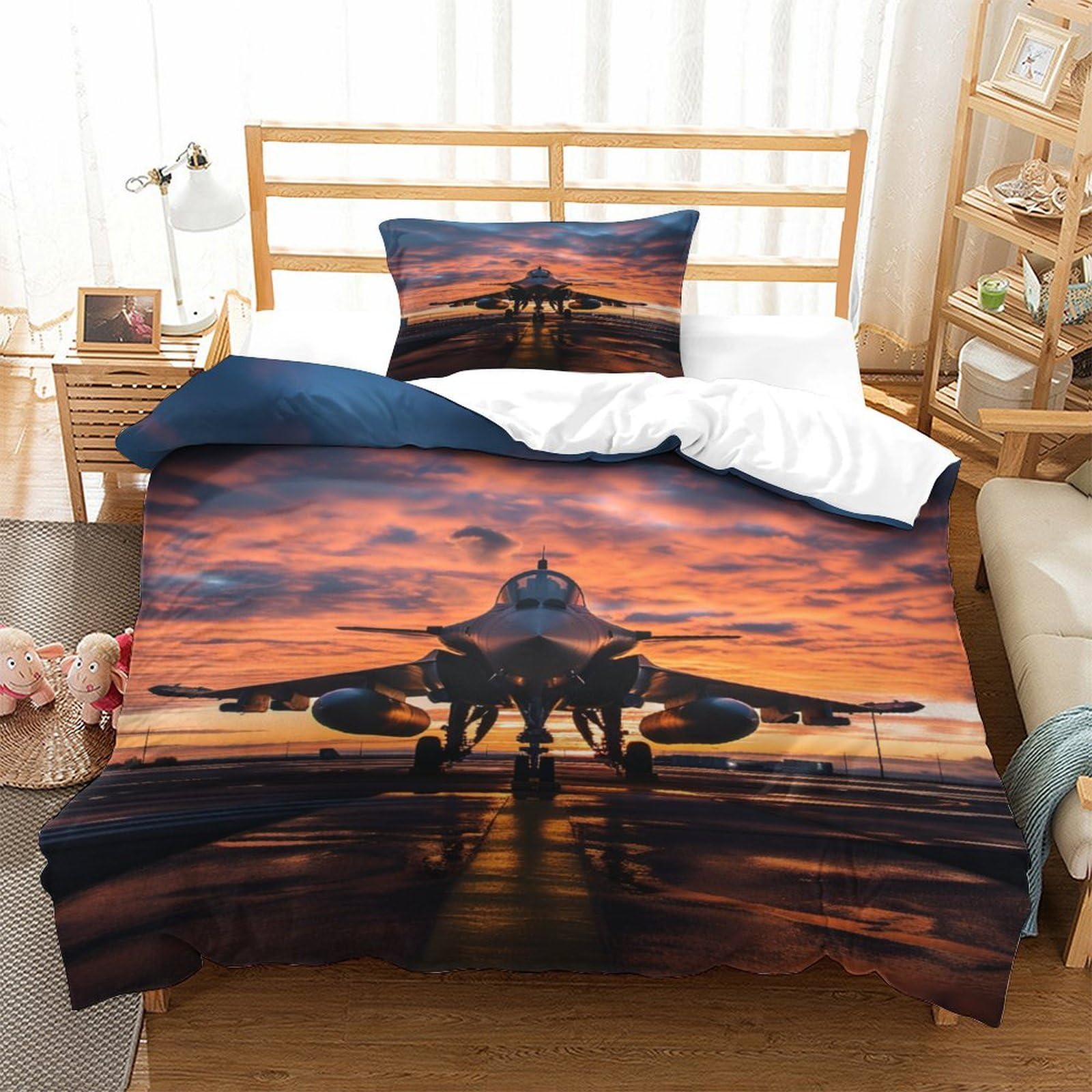 P1s9u7w5y Aircraft-4 3D Printed Sunset Plane Microfiber Duvet Cover Set 3Pcs Aviation Bedding Set Single（135X200cm）