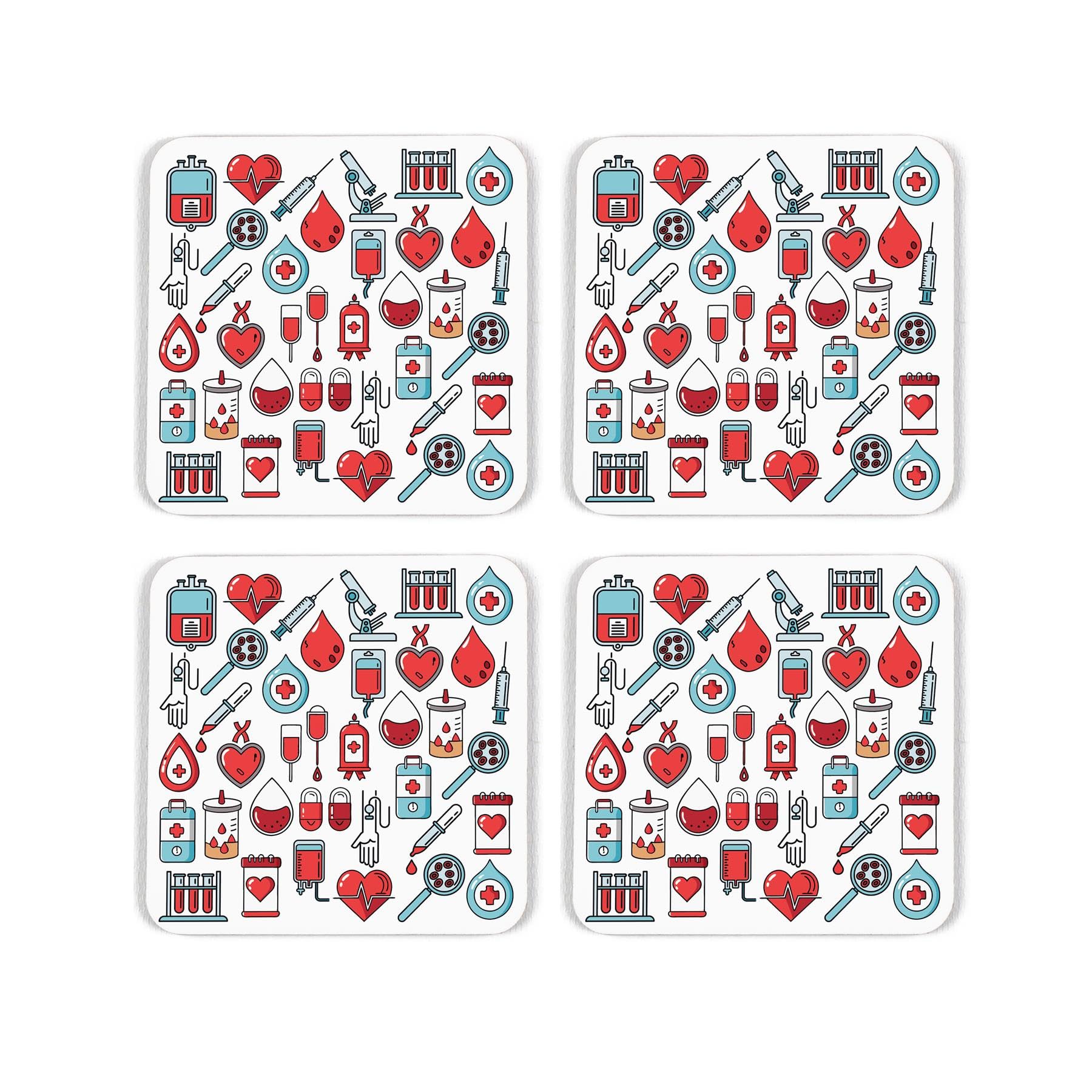 Purely Home Novelty Phlebotomist Cork Coaster Set - Gifts For Phlebotomists - Set Of Four (4) Square Drinks Coasters