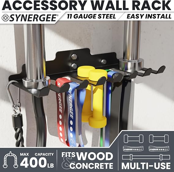 Synergee Wall Mounted Barbell Holder Heavy Duty Gym Accessory Rack