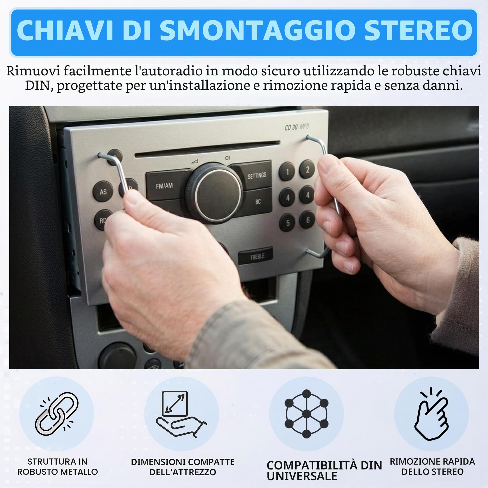 Auto Radio Rimozione Key DIN Chiavi di Sblocco per Auto/Automobile/Car Unità lettore CD Pins | Pin Universale Stereo CD40 Strumenti (2 Pezzi)