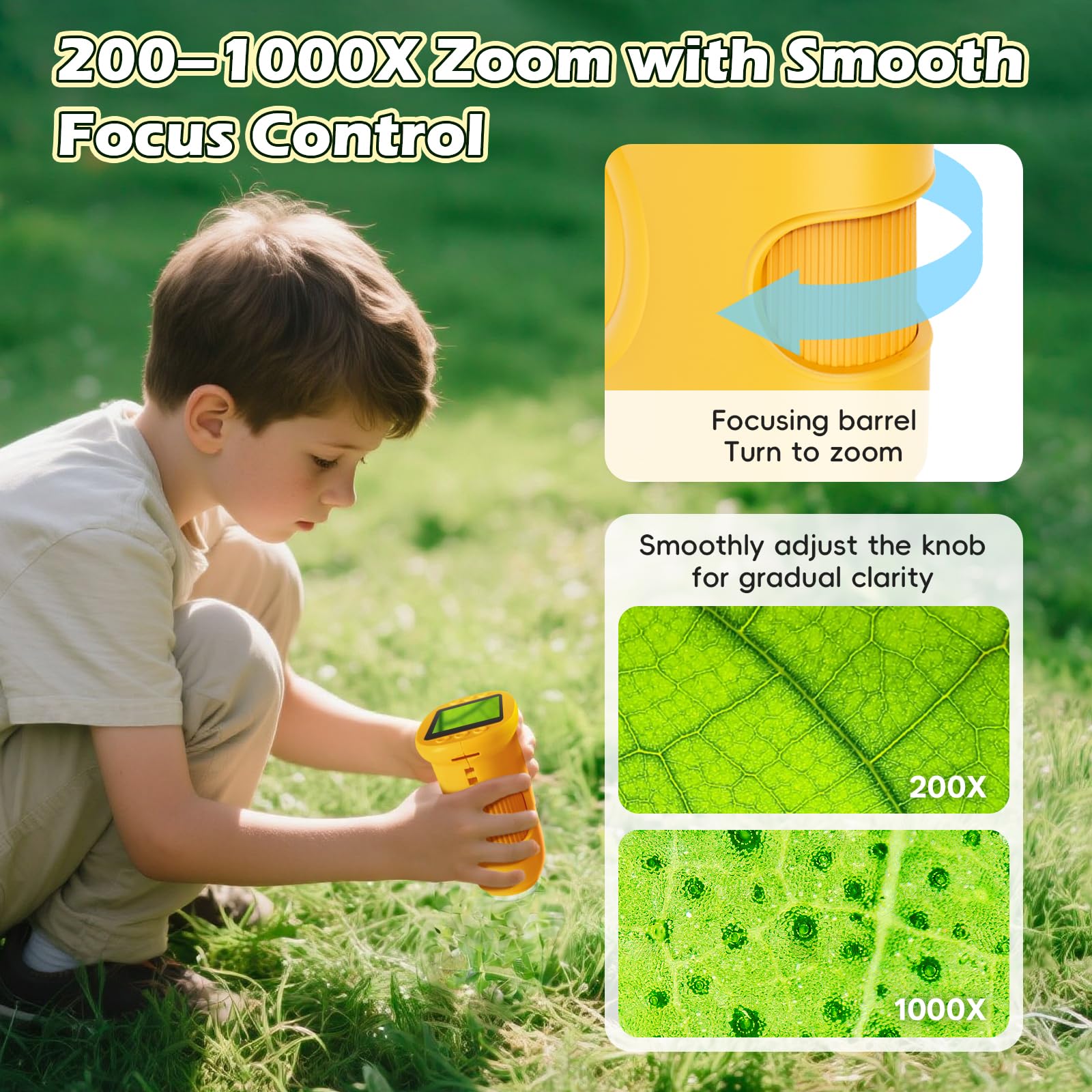 Microscopio para niños 1000X Digital, Microscopio portátil para niños, pantalla HD, grabación de video, miniscopio portátil, juguetes STEM, regalos de cumpleaños para niños de 3, 4, 5, 6, 7, 8 4