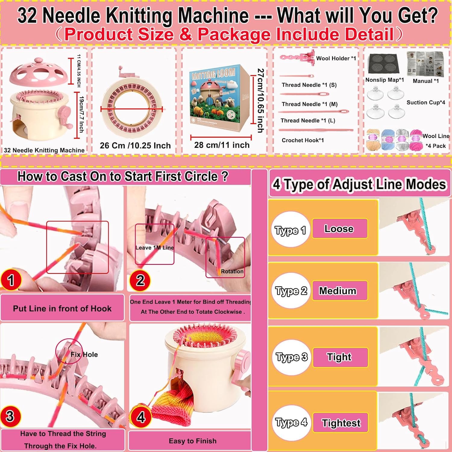 Sentro Strickmaschine, Sentro 32 Nadeln, Pilz-Strickmaschine für Erwachsene und Anfänger, automatisches Rundweben, Spinnen, Strickmaschinen-Set für Kintting Spielzeug, Mützen, Schal, Pullover