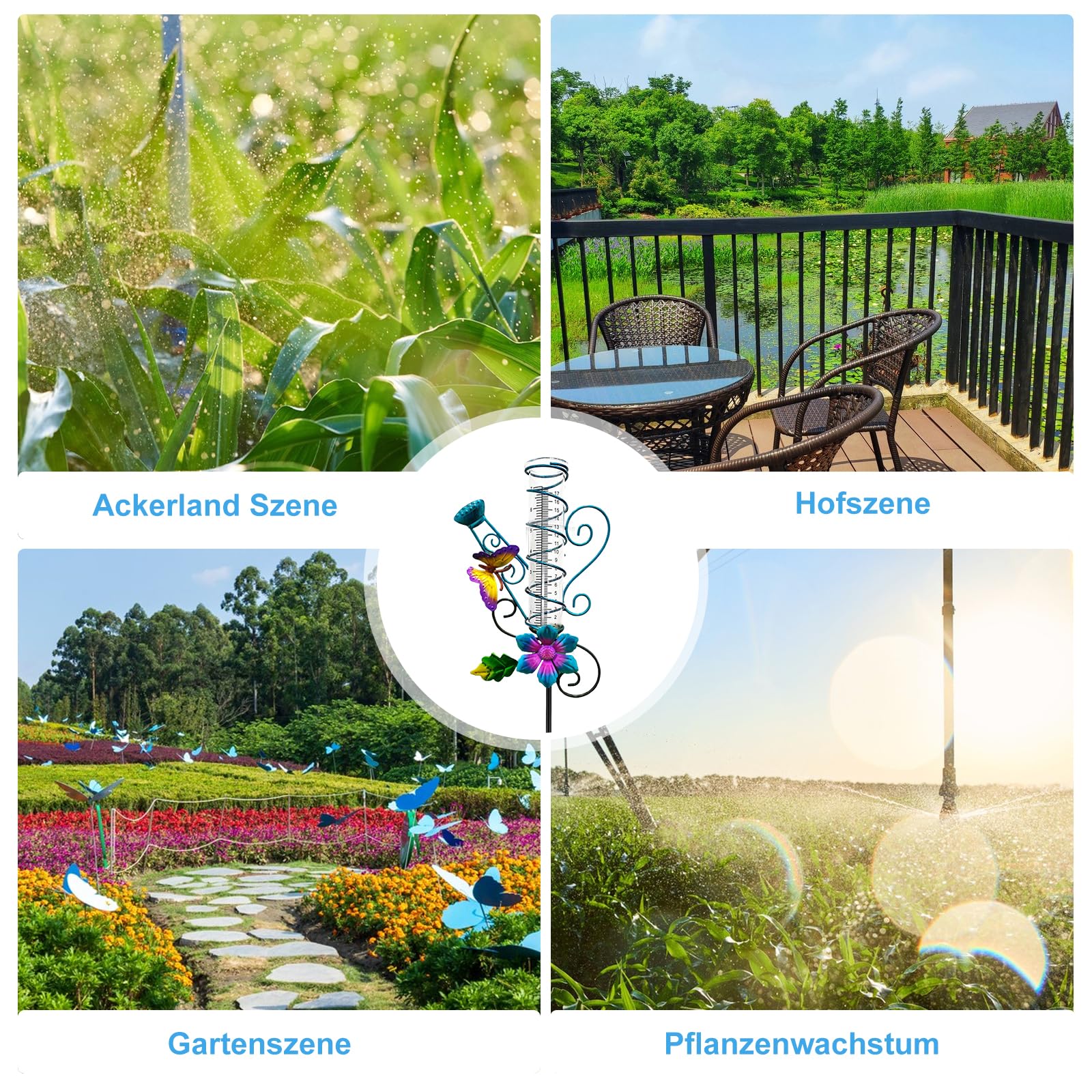 HOSPAOP Pluviomètre Solaire de Jardin avec LED et Piquet – Verre Résistant au Gel, Mesure Précise des Précipitations pour Pelouse, Terrasse, Champs, Patio, Déco Extérieure